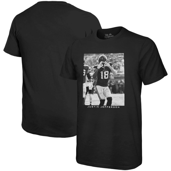 マジェスティック メンズ トップス プルオーバー Men\u0027s Majestic Threads Justin Jefferson Black Minnesota Vikings Oversized Player Image T-Shirt Black 黒いこと