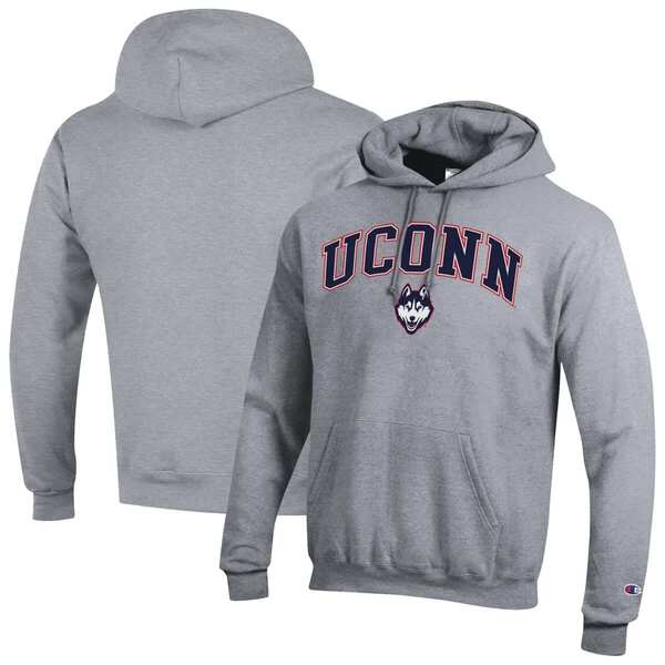 チャンピオン メンズ アウター パーカー・スウェット ロゴ フリース Men'sChampion Heather Gray UConn Huskies Arched Logo Fleece Pullover Hoodie Heather Gray グレー