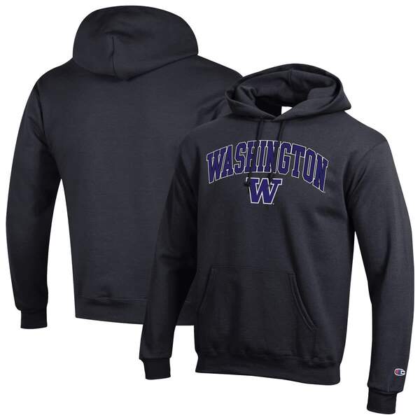 チャンピオン メンズ アウター パーカー・スウェット ロゴ Men'sChampion Black Washington Huskies Arch Over Logo Pullover Hoodie Black ブラック|ReVida 店