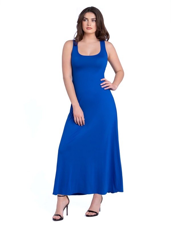 24 セブンコンフォート レディース トップス ワンピースリムフィット A ライン ノースリーブ マキシ 24seven Comfort Apparel Slim Fit A-Line Sleeveless Maxi Dress Lapis