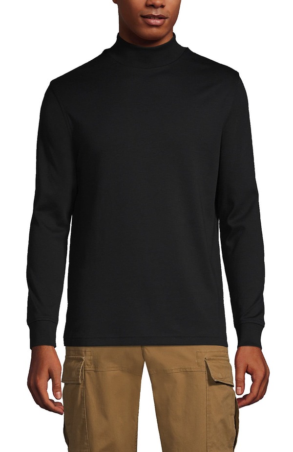ランズエンド メンズ トップス Tシャツ タートルネック コットン Lands' End Cotton Supima Mock Turtleneck Black ブラック