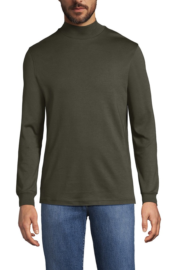 ランズエンド メンズ トップス Tシャツ タートルネック コットン Lands' End Cotton Supima Mock Turtleneck Forest Moss フォレスト