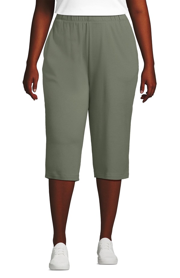 ランズエンド レディース ボトムス レギンス パンツ キャップ ニット Lands' End Sport Knit High Riselastic Waist Capri Pantsage セージ