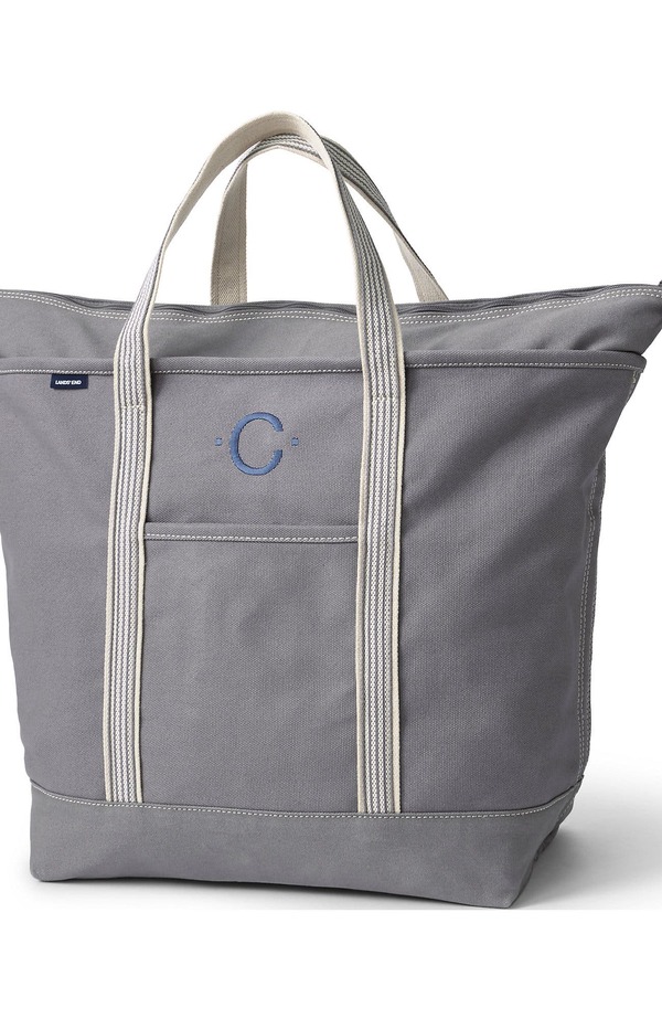ランズエンド レディース バッグ Lands' End Zip Top Canvas Tote Bag Silver Graphite グラファイト