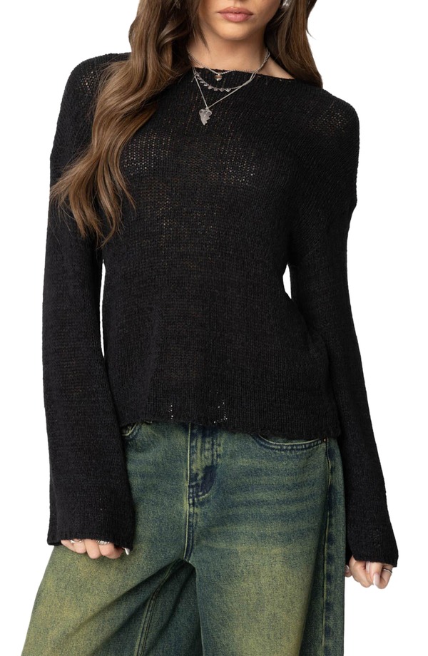 アディクテッド レディース アウター パーカー・スウェット スウェーター EDIKTED Relaxed Lightweight Sweater Black 黒いこと