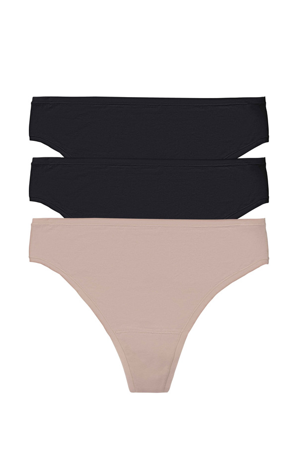 ナトリ レディース アンダーウェア パンツ コットン Natori Bliss Bare Cotton Thong 3-Pack Black/Black/Cafe ブラック｜ReVida 店