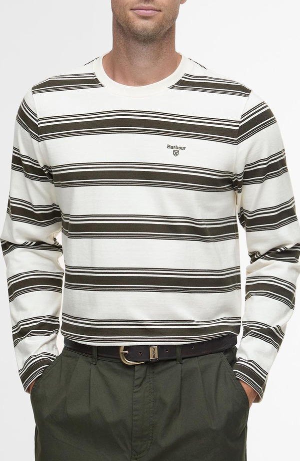 バブアー メンズ トップス シャツ コットン Barbour Plaistow Stripe Long Sleeve Cotton T-Shirt Whisper White ホワイト