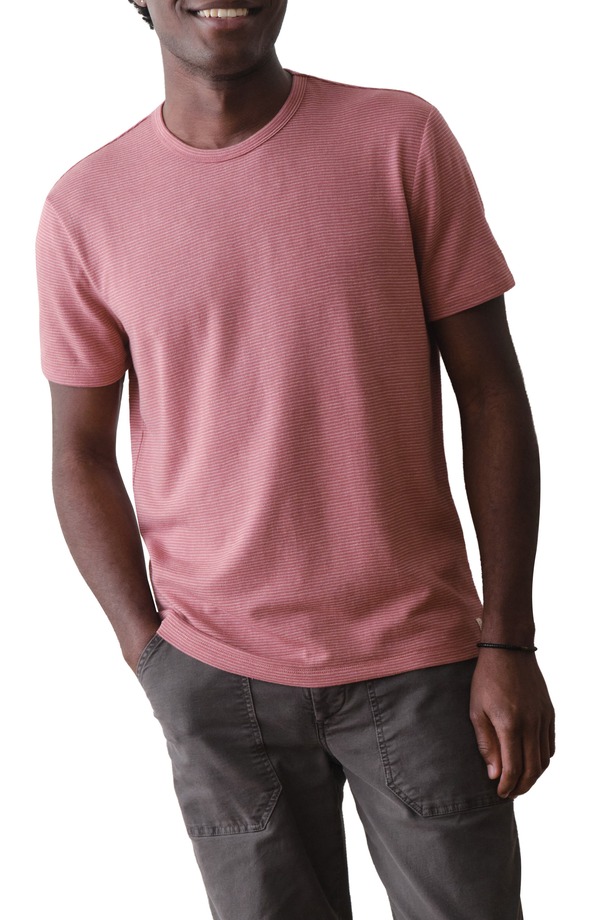 マリーン レイヤー メンズ トップス Tシャツ クルーネック Marine Layer Signature Jacquard Crewneck T-Shirt Withered Rose