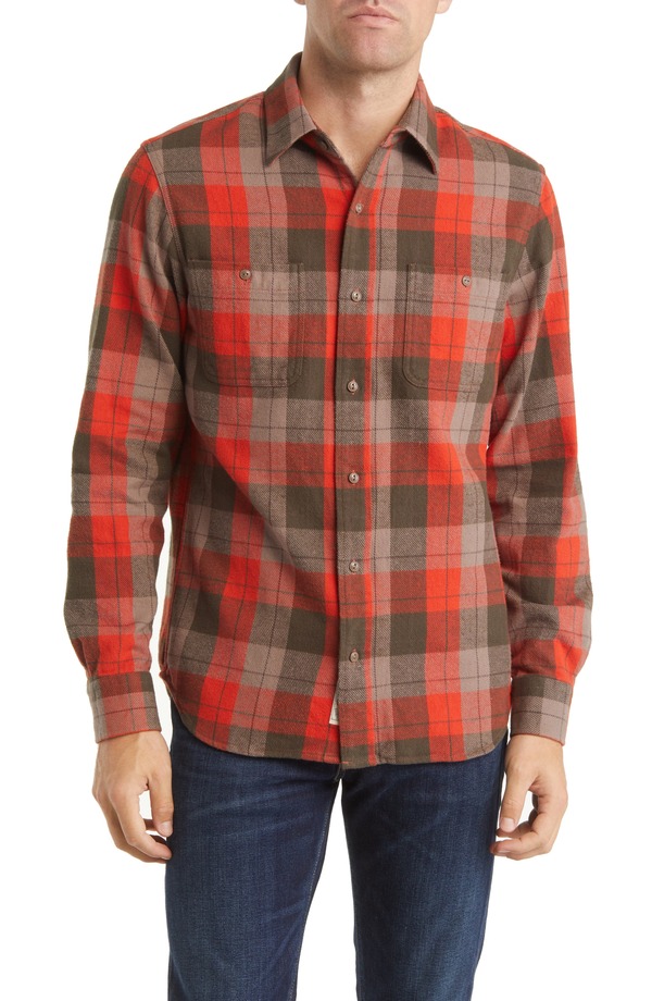 ショット ニューヨーク メンズ トップス シャツ Schott NYC Two-Pocket Long Sleeve Flannel Button-Up Shirt Orange オレンジ