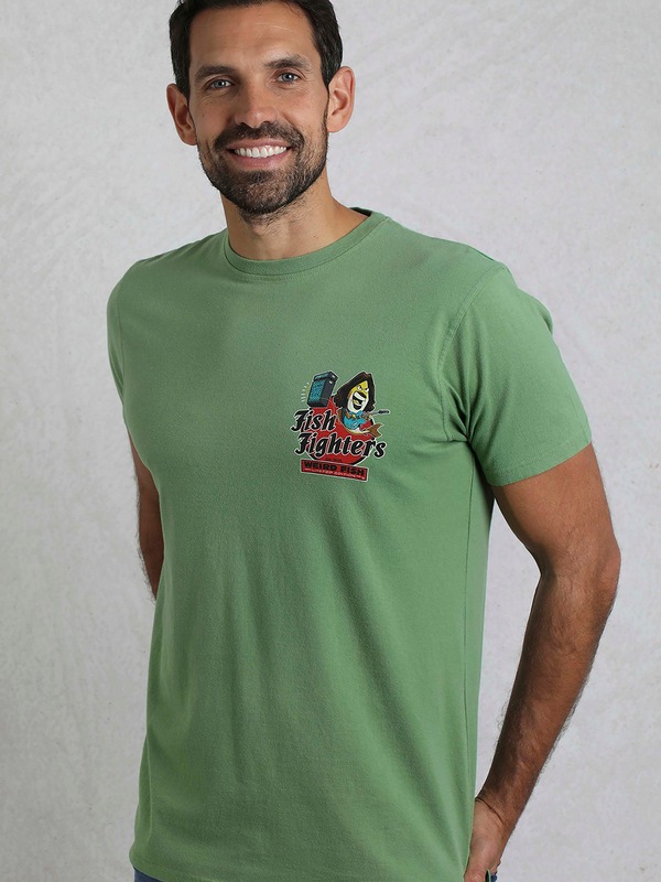 ウィアードフィッシュ メンズ トップス プルオーバー 刷り上げる Weird Fish Fighters Back Print Artist-Shirt Artichoke Green 緑であること