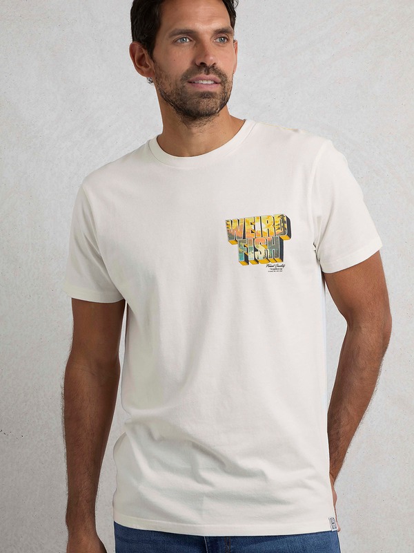 ウィアードフィッシュ メンズ トップス Tシャツ プリント グラフィック Weird Fish Wild Life Back Print Graphic T-Shirt Dusty White ホワイト
