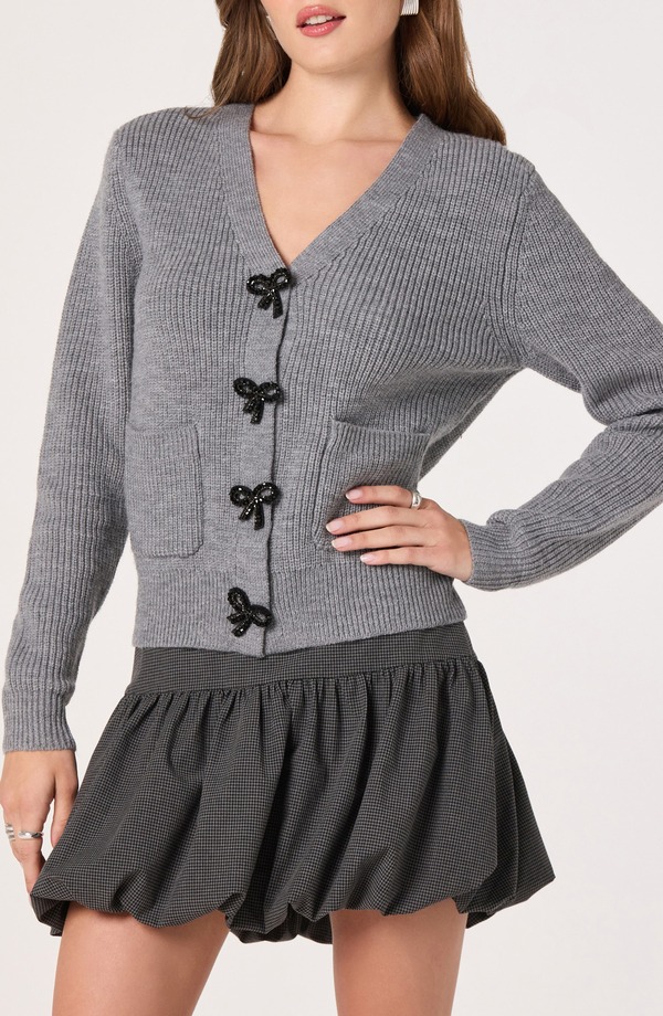 アストール レディース アウター パーカー・スウェット カーディガン ASTR the Label Crystal Embellished Bow Detail Cardigan Grey グレー