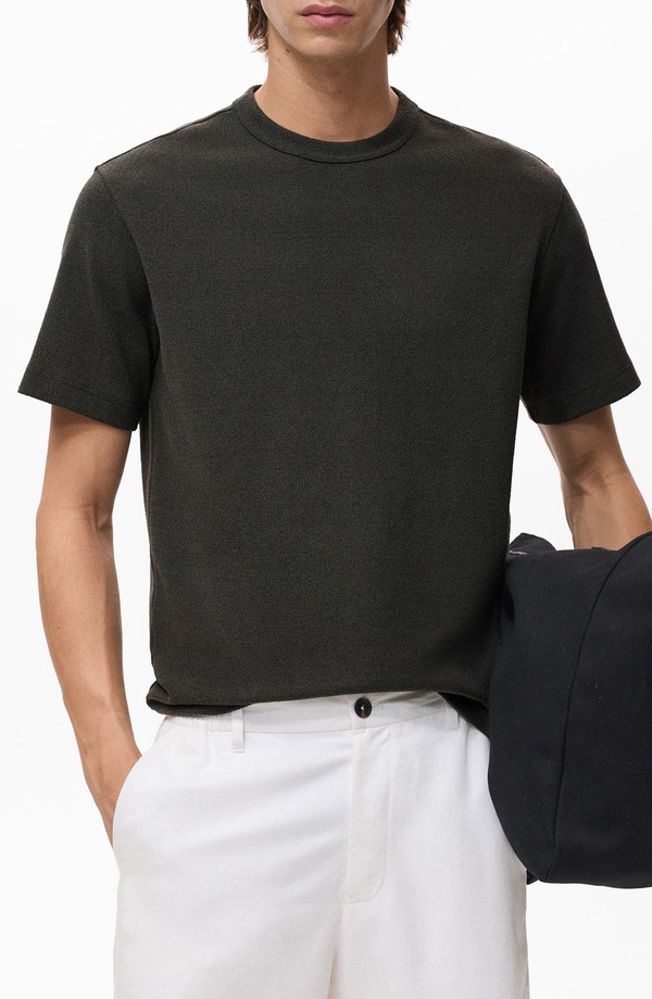 マンゴ メンズ トップス プルオーバー 編み物 MANGO Fine Knit-Shirt Charcoal 濃灰色