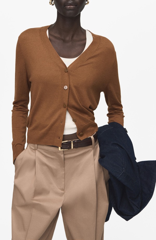 マンゴ レディース アウター パーカー・スウェット Vネック カーディガン ニット MANGO V-Necknit Cardigan Tobacco Brown ブラウン|ReVida 店