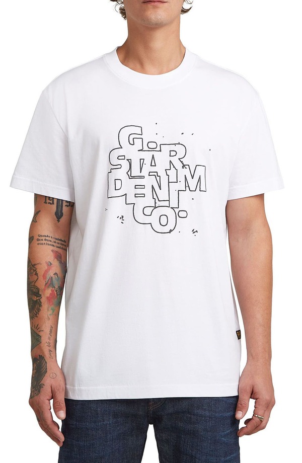 ジースター メンズ トップス プルオーバー 刷り上げる 綿織物 グラフィック G-STAR 固定ディスク Print Organicotton Graphic T-Shirt White 白いこと
