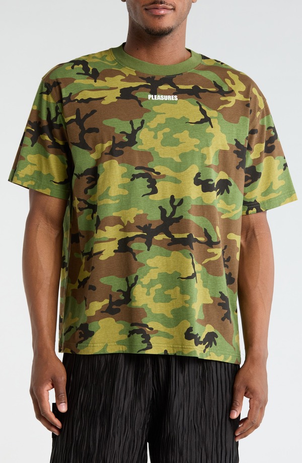プレジャーズ メンズ トップス Tシャツ コットン ロゴ PLEASURES Wordmark Logo Cotton T-Shirt Woodland
