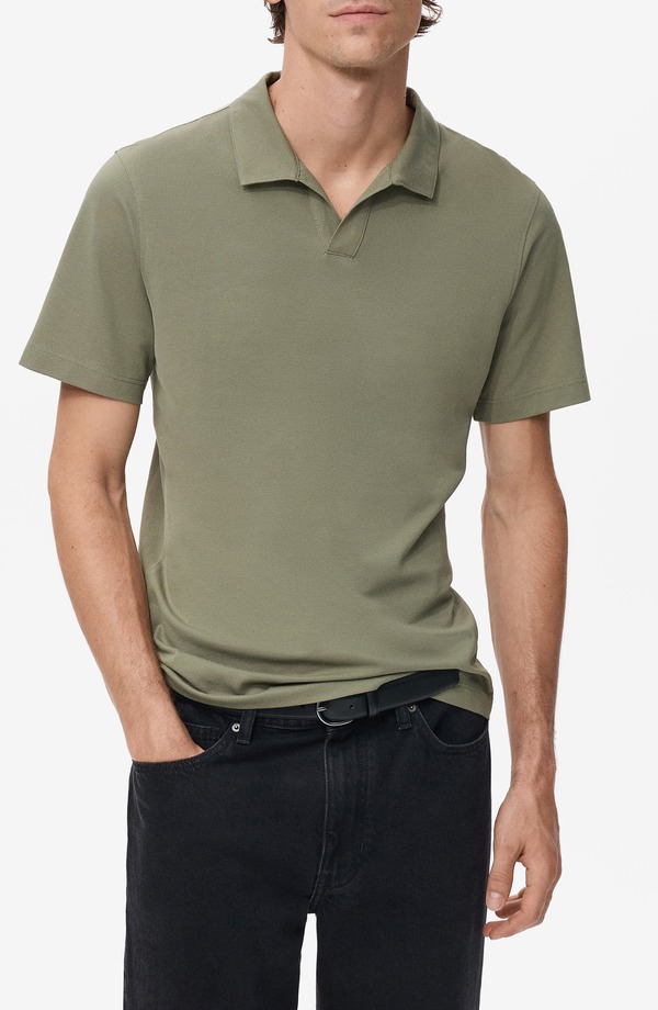 マンゴ メンズ トップス シャツ スリムフィット MANGO Slim Fit Johnny Collar Piqu Polo Dark Green グリーン