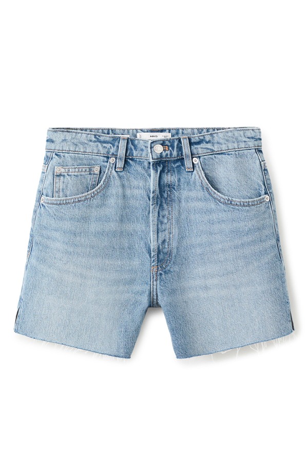 マンゴ レディース ボトムス ジーンズズボン下 姿勢細長い切口 遊撃手ズボン下 MANGO Frayed Side Slit Denim Shorts Medium Blue 青み