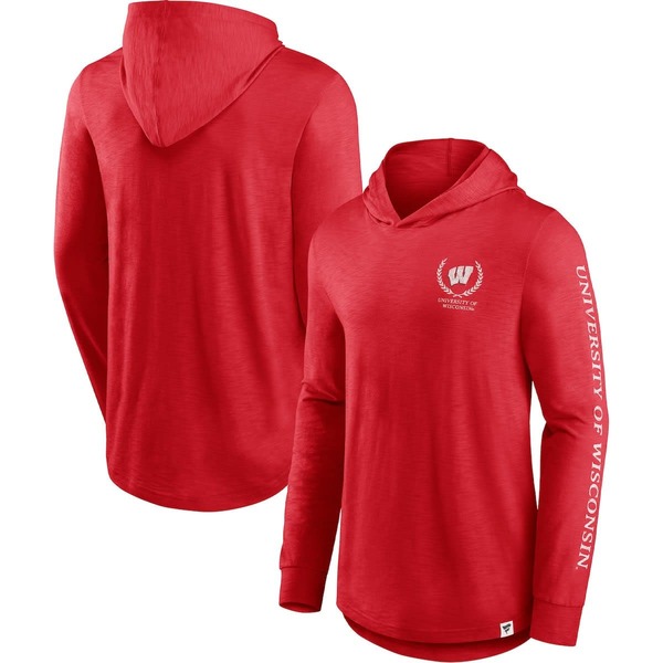 ファナティクス メンズ トップス プルオーバー パーカー Men\u0027s Fanatics Branded Red Wisconsin Badgers Photo Finishoodie Long Sleeve T-Shirt Red 赤いこと