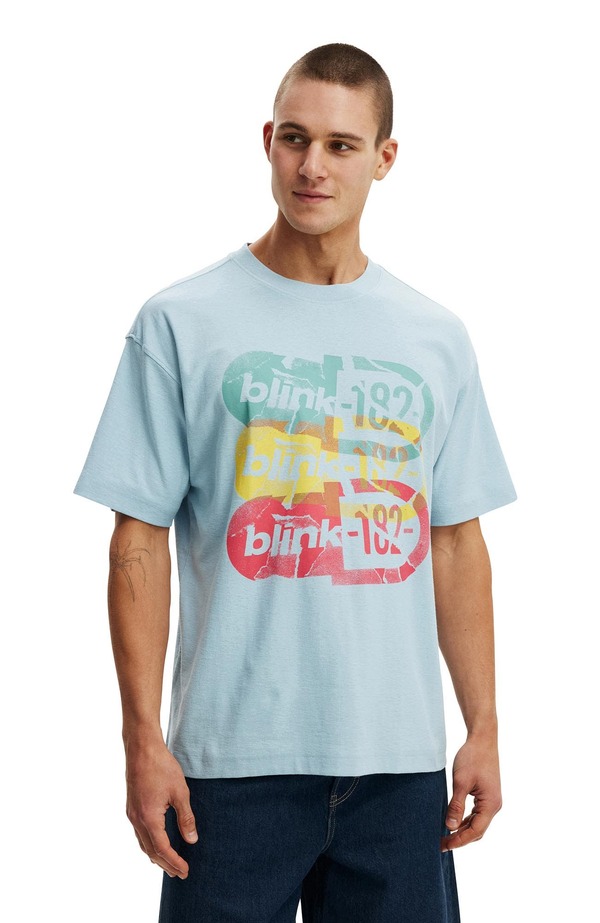 コットンオン メンズ トップス Tシャツ Cotton Men's Box Fit Premiumusic T-Shirt Blue Mist Blink 182 - ブルー