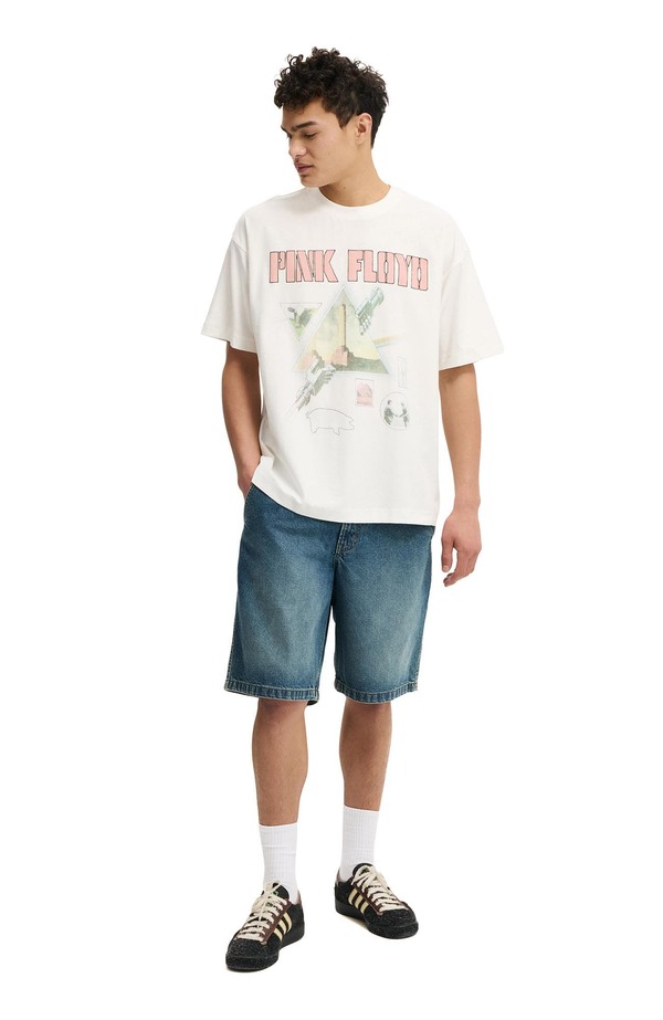 コットンオン メンズ トップス プルオーバー Cotton Men\u0027s Box Fit Premiumusic T-Shirt Vintage White Pink Floyd - 白いこと