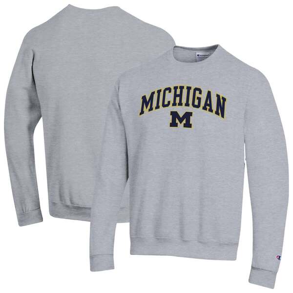チャンピオン メンズ アウター パーカー・スウェット シャツ ロゴ Men'sChampion Heather Gray Michigan Wolverines Arch Over Logo Pullover Sweatshirt Heather Gray グレー