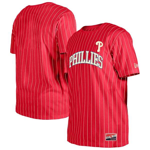 ニュー内鰓 メンズ トップス プルオーバー Men\u0027s New Era Red Philadelphia Phillies Throwback Pinstripe T-Shirt Red 赤いこと