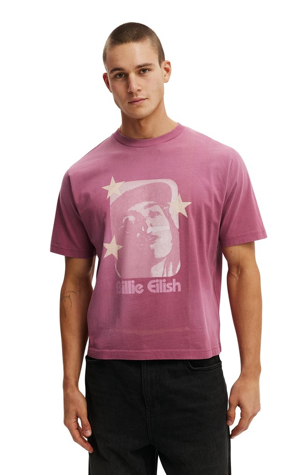 コットンオン メンズ トップス Tシャツ クロップド Cotton Men's Cropped Fit Music T-Shirt Heatherose Billieilish ヘザー