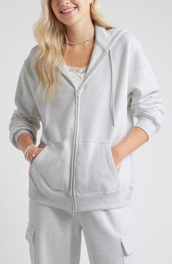 ビーピー レディース アウター パーカー・スウェット フリース BP. Oversize Zip Fleece Hoodie Grey Fog Heather グレー
