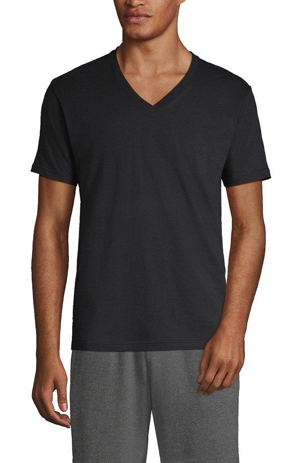 ランズエンド メンズ トップス Tシャツ Vネック Lands' End V-Neck Undershirt 3 Pack Black ブラック