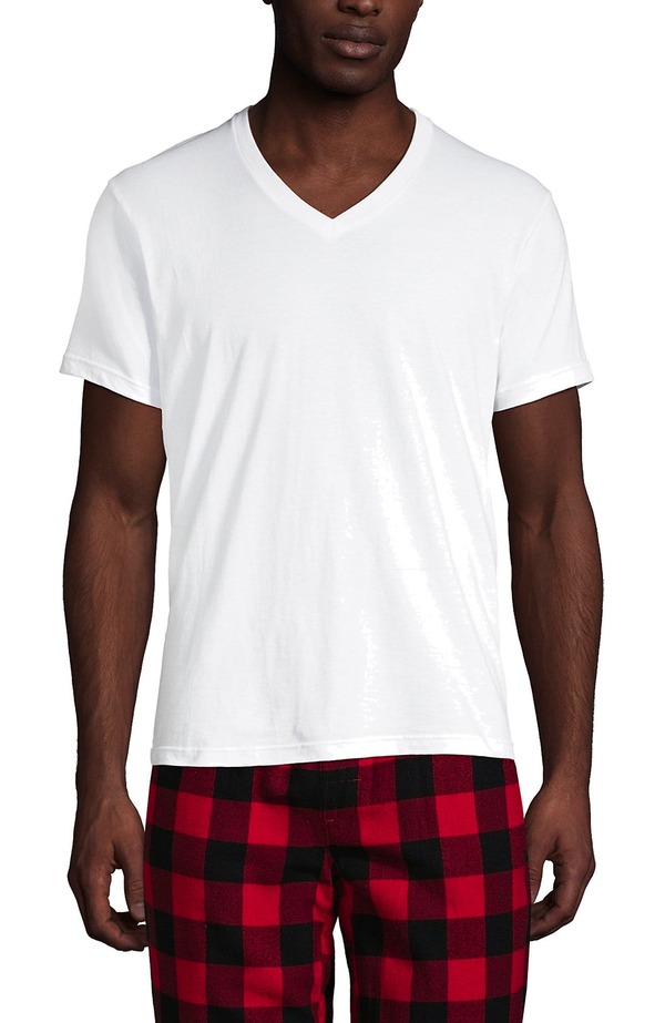 ランズ挙げ句の果て メンズ トップス プルオーバー Vのど首 Lands\u0027 End V-Neck Undershirt 3 Pack White 白いこと