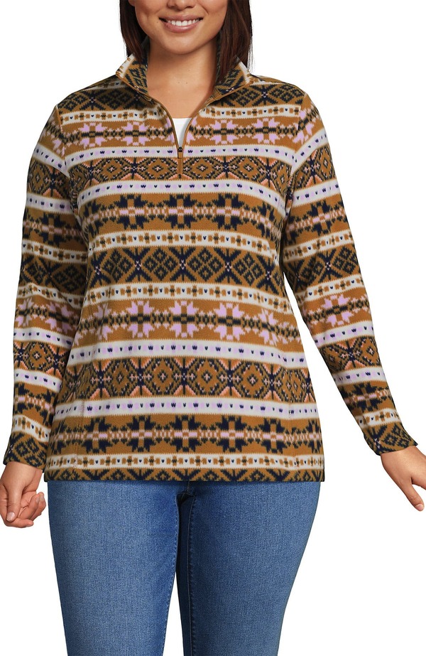 ランズエンド レディース アウター パーカー・スウェット ハーフジップ フリース Lands' End Anyweather Fleece Quarter Zipullover Lilac/Camel Fairisle ライラック
