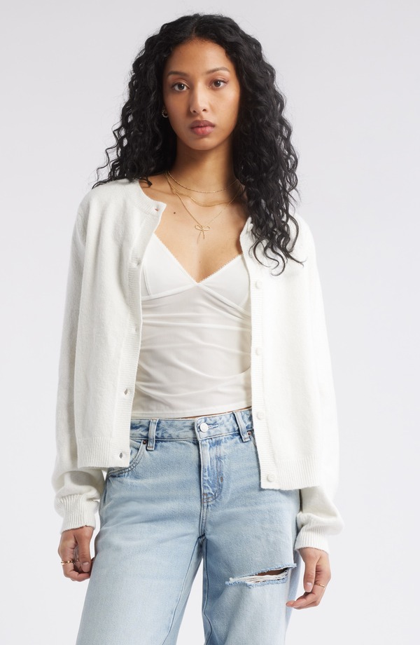 ビーピー レディース アウター パーカー・スウェット クルーネック コットン カーディガン BP. Crewneck Cotton Blend Cardigan Ivory アイボリー