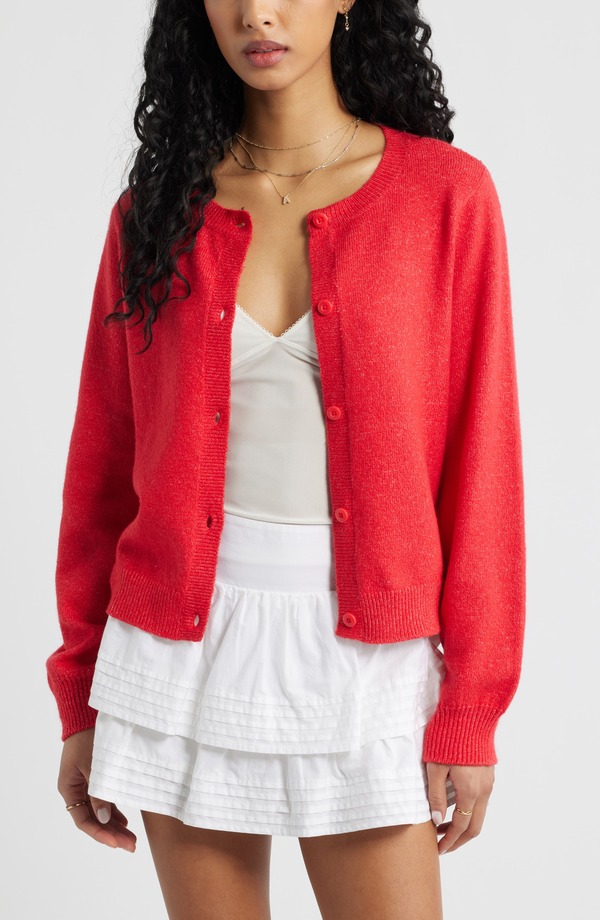 ビーピー レディース アウター パーカー・スウェット クルーネック コットン カーディガン BP. Crewneck Cotton Blend Cardigan Red Ribbon レッド