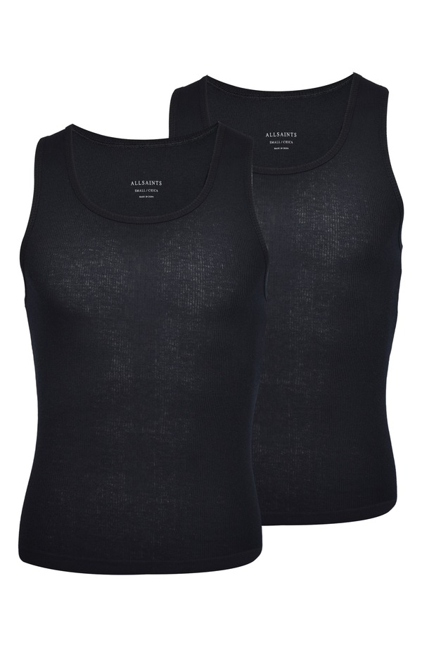オールセインツ メンズ トップス プルオーバー 綿織物 AllSaints 2-Pack Organicotton Rib Tanks Black 黒いこと
