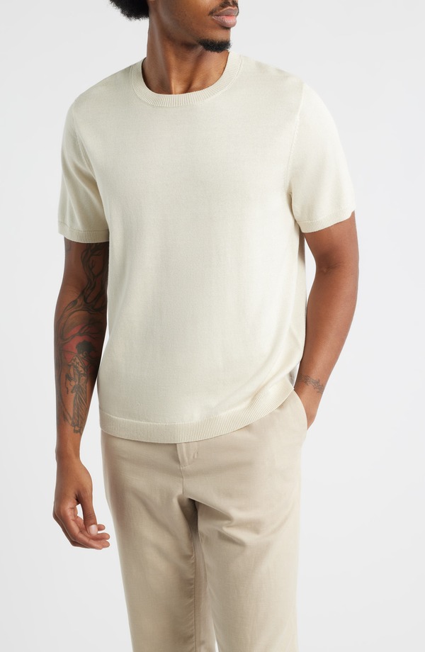オープンエディット メンズ アウター パーカー・スウェット クルーネック セーター Open Edit Short Sleeve Crewneck Sweater Ivory Dove アイボリー