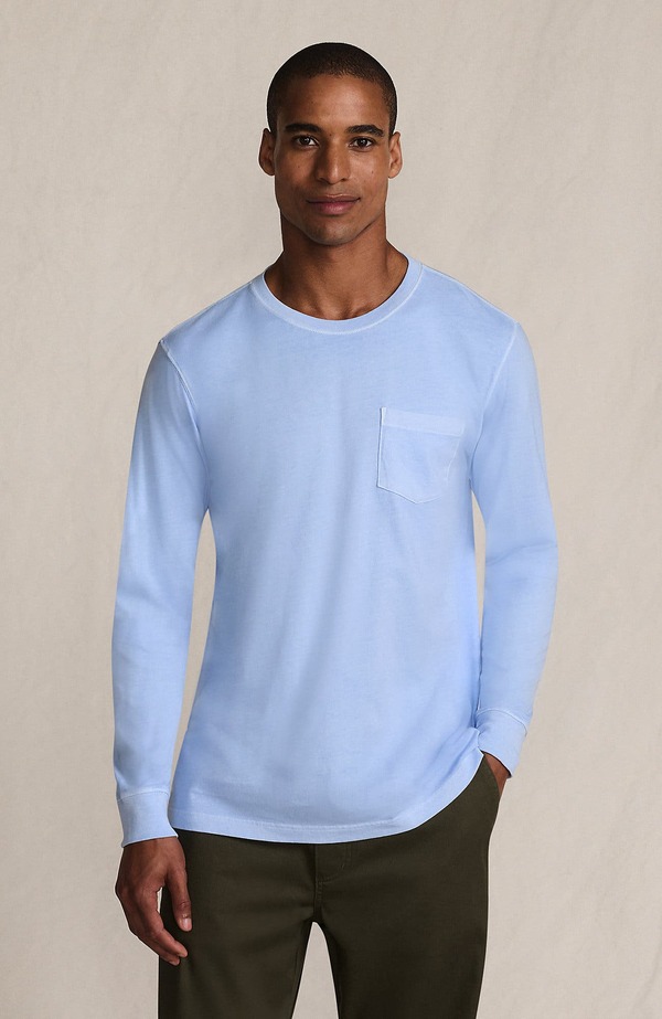 ランズ挙げ句の果て メンズ トップス プルオーバー Lands\u0027 End Super-T Long Sleeve T-Shirt with Pocket Powder Blue Garment Dye 青色