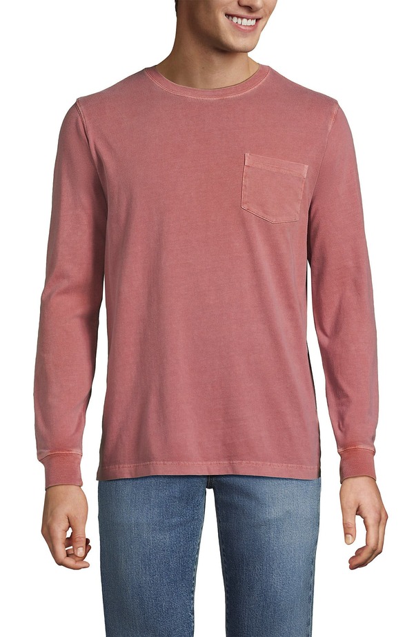 ランズ挙げ句の果て メンズ トップス プルオーバー Lands\u0027 End Super-T Long Sleeve T-Shirt with Pocket Washed Cordovan Garment Dye