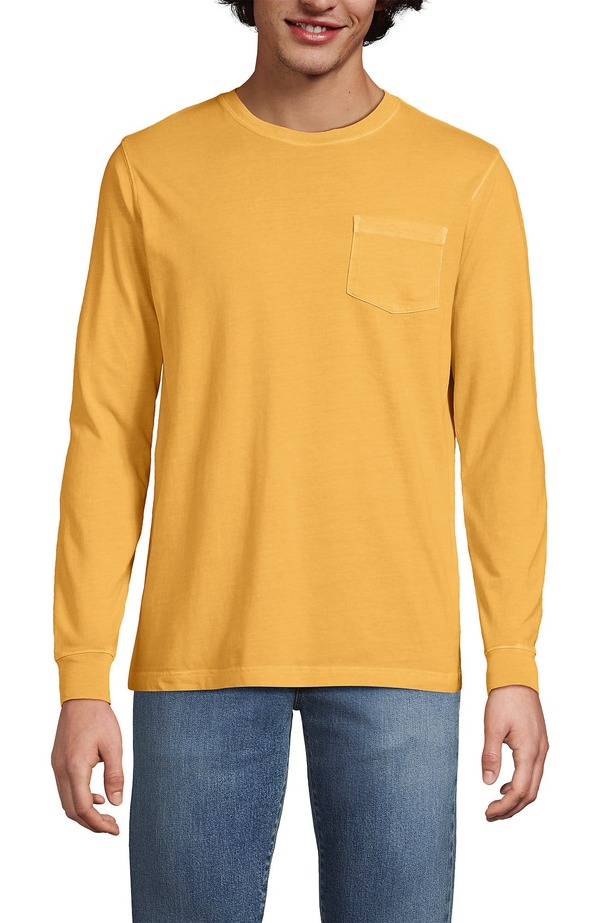 ランズ挙げ句の果て メンズ トップス プルオーバー Lands\u0027 End Super-T Long Sleeve T-Shirt with Pocket Washed Mango Garment Dye