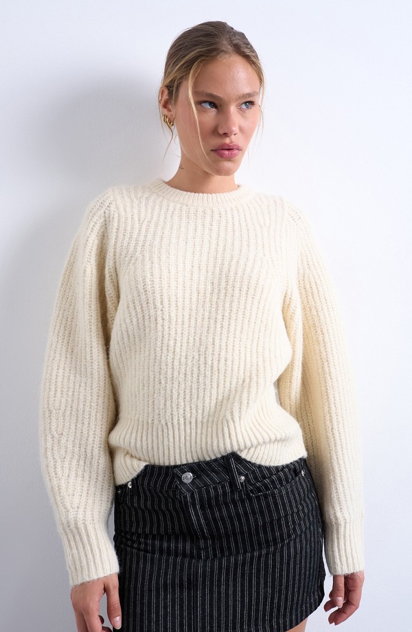 トップショップ レディース アウター パーカー・スウェット セーター Topshop Rib Puff Sleeve Sweater Ivory アイボリー
