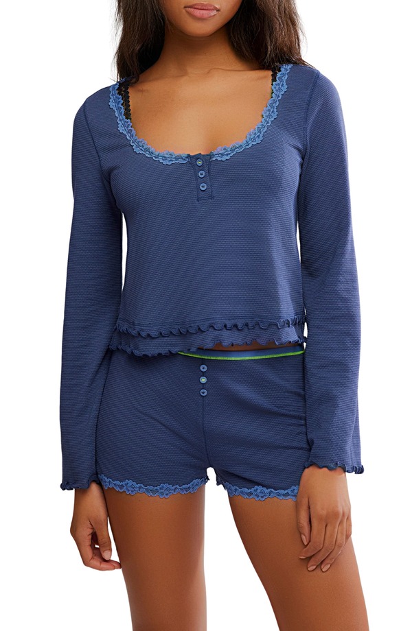 フリーピープル レディース アンダーウェア ナイトウェア ショートパンツ Free People Spring Break Shorts Pajamas Blue Crown ブルー