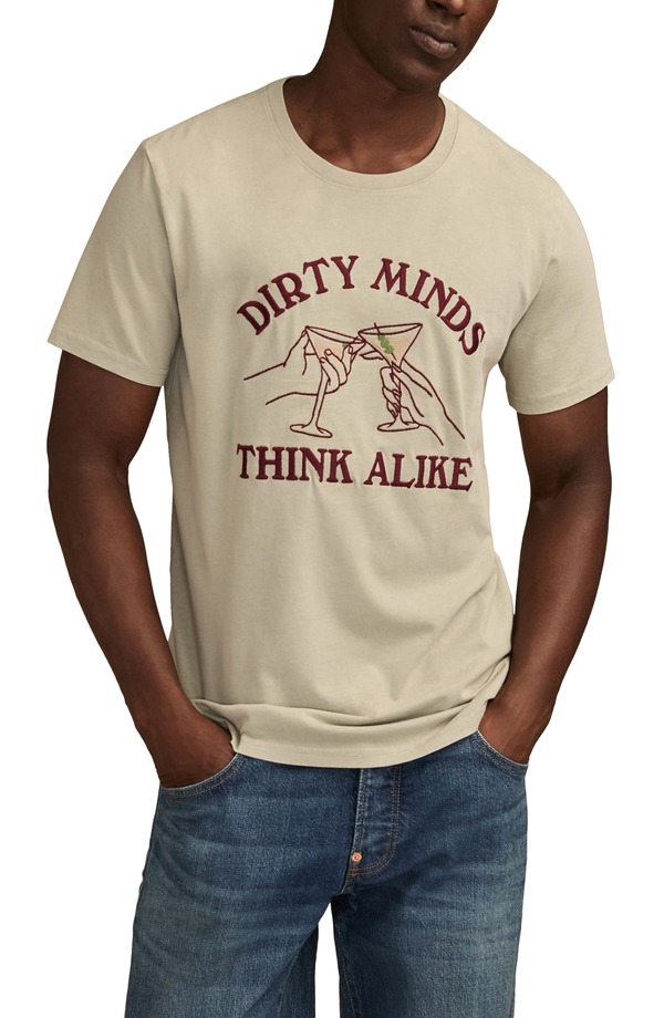ラッキーブランド メンズ トップス プルオーバー 綿織物 刺しゅう Lucky Brandirty Martinis Embroidered Cotton T-Shirt Gray 薄墨色