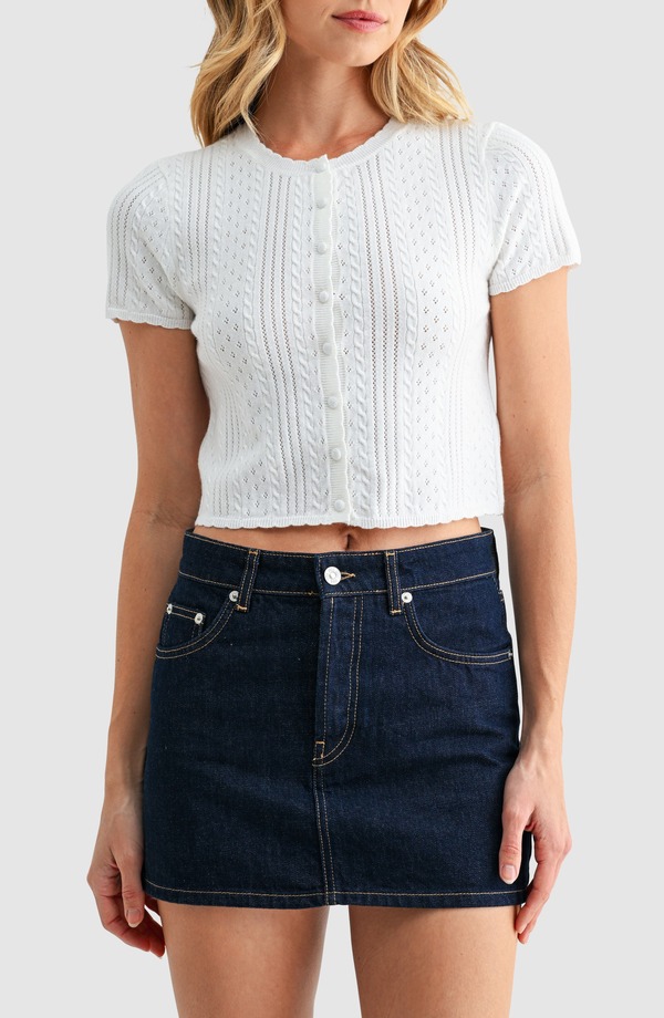 オールインフボール レディース アウター パーカー・スウェット セーター All in Favor Pointelle Crop Sweater Off White オフホワイト