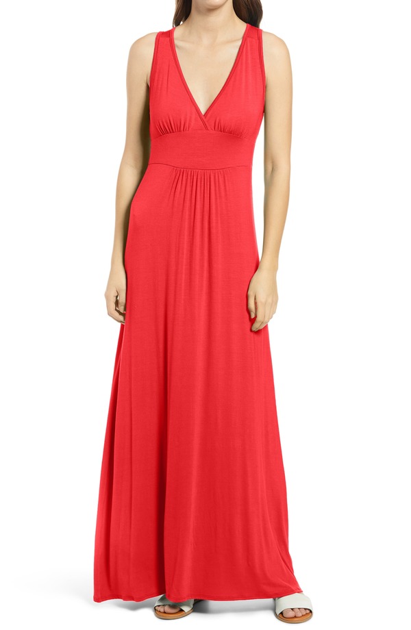 ラブアペラ レディース トップス ワンピース Vネック ジャージー マキシ Loveappella V-Neck Jersey Maxi Dress Red Lipstick レッド｜ReVida 店