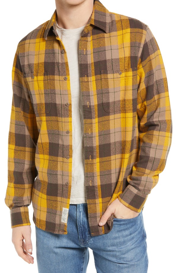 ショット ニューヨーク メンズ トップス シャツ Schott NYC Two-Pocket Long Sleeve Flannel Button-Up Shirt Mustard マスタード