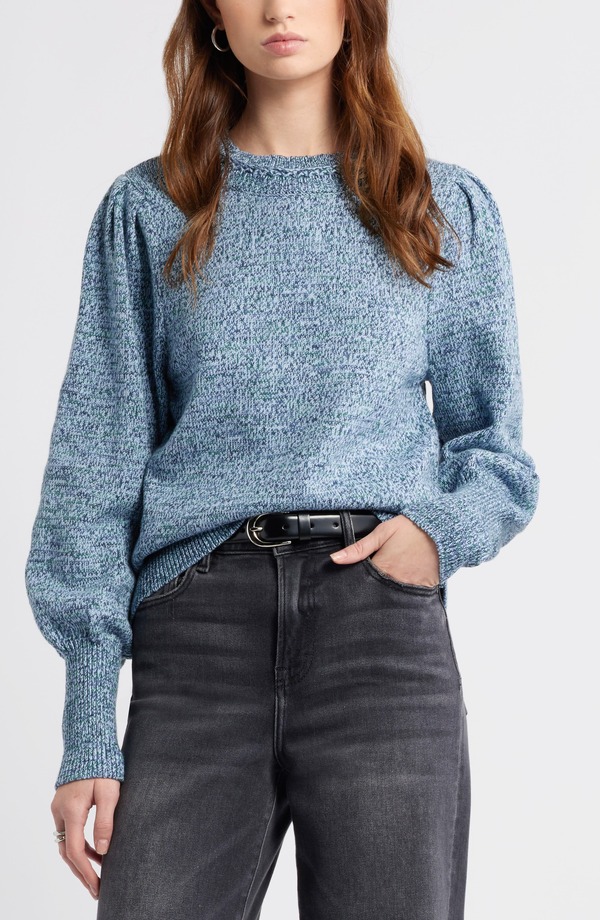 トレジャーアンドボンズ レディース アウター パーカー・スウェット クルーネック バルーンスリーブ セーター Treasure & Bond Marl Balloon Sleeve Crewneck Sweater Blue Denim Heather ヘザー