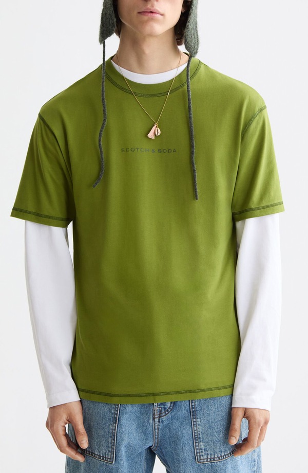 スコッチアンドソーダ メンズ トップス Tシャツ リラックスフィット コットン ロゴ Scotch & Soda Relaxed Fit Cotton Logo T-Shirt Calla Green グリーン