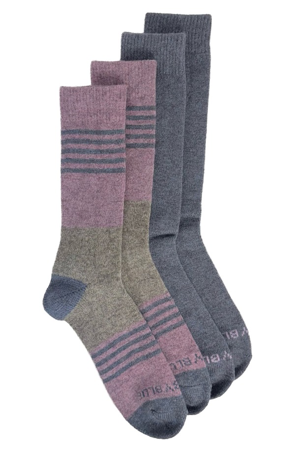 ユナイテッドバイブルー レディース アンダーウェア 靴下 ウール United By Blue 2-Pack Stripe Wool & Yak Blend Crew Socks Lilac/ Slate Heather スレート