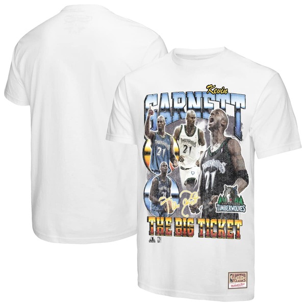 ミッチェル&ネス メンズ トップス Tシャツ Men's Mitchell & Ness Kevin Garnett White Minnesota Timberwolves Hardwood Classics Commemorative Player Collage T-Shirt White ホワイト