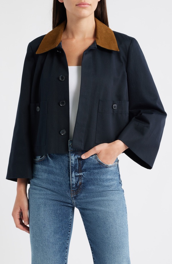 フレーム レディース アウター ジャケット・ブルゾン コーデュロイ FRAME Corduroy Collar Crop Jacket Navy ネイビー